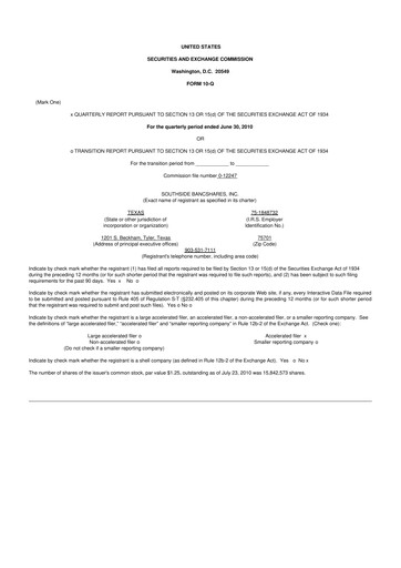 Miniature Southside Bancshares 10-Q Rapport trimestriel  