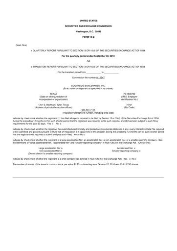 Miniature Southside Bancshares 10-Q Rapport trimestriel  