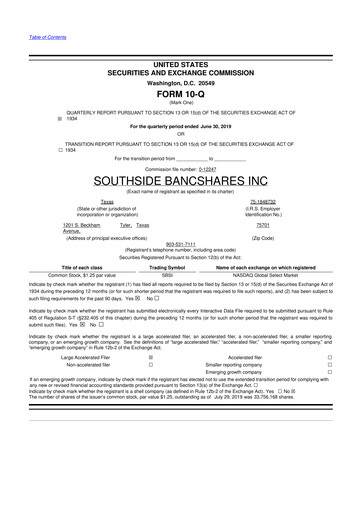 Miniature Southside Bancshares 10-Q Rapport trimestriel 2019 