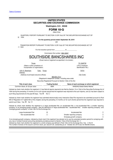 Miniature Southside Bancshares 10-Q Rapport trimestriel 2019 