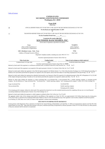 Thumbnail Southside Bancshares 10-K Annual Report 2019