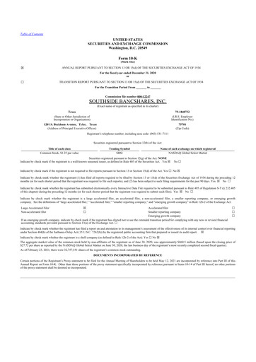 Thumbnail Southside Bancshares 10-K Annual Report 2020