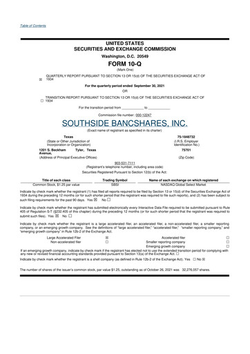 Miniature Southside Bancshares 10-Q Rapport trimestriel 2021 