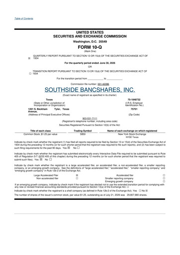 Thumbnail Southside Bancshares 10-Q Quarterly Report FY2026 