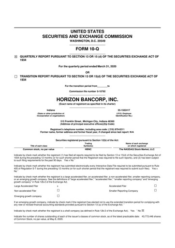 Thumbnail Horizon Bancorp 10-Q Quarterly Report FY2020 