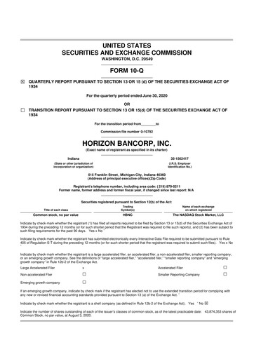 Thumbnail Horizon Bancorp 10-Q Quarterly Report FY2020 