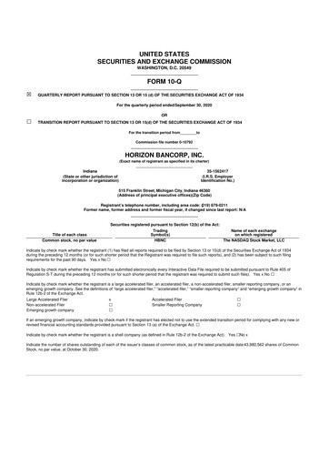 Thumbnail Horizon Bancorp 10-Q Quarterly Report FY2020 