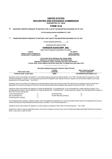 Thumbnail Horizon Bancorp 10-Q Quarterly Report FY2021 