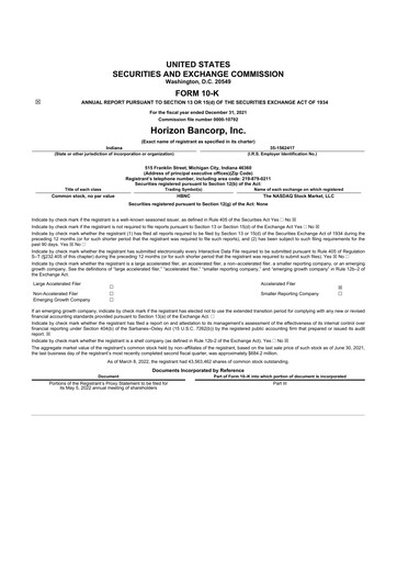 Thumbnail Horizon Bancorp 10-K Annual Report 2021