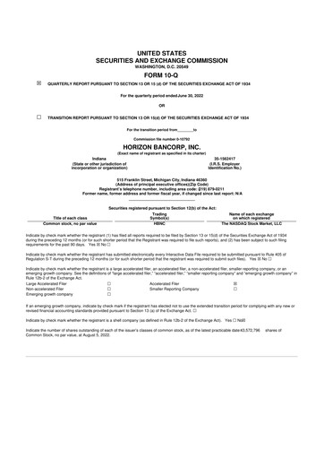 Thumbnail Horizon Bancorp 10-Q Quarterly Report FY2022 