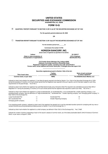 Thumbnail Horizon Bancorp 10-Q Quarterly Report FY2026 