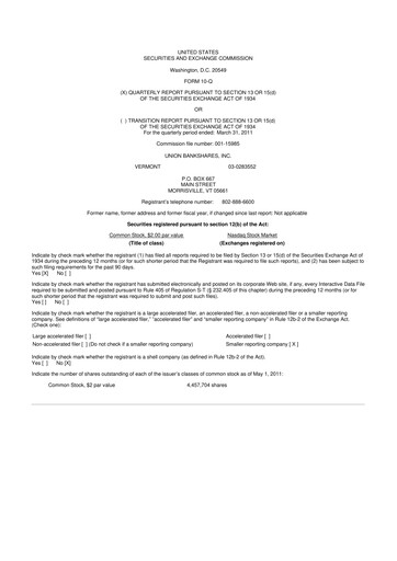 Thumbnail Union Bankshares 10-Q Quarterly Report FY 