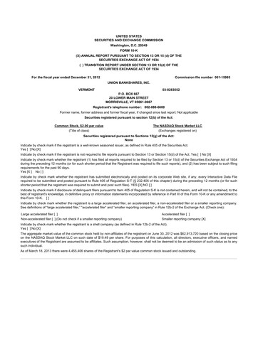 Thumbnail Union Bankshares 10-K Annual Report 2012