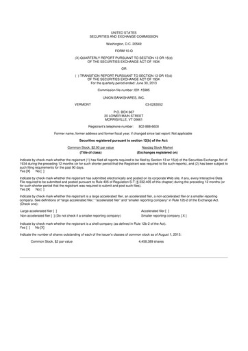 Thumbnail Union Bankshares 10-Q Quarterly Report FY2013 