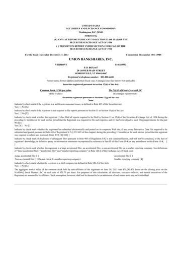 Thumbnail Union Bankshares 10-K Annual Report 2013