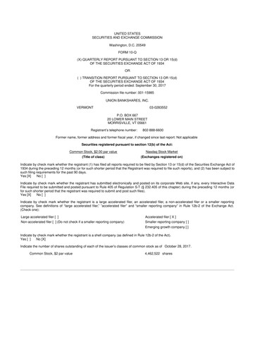 Thumbnail Union Bankshares 10-Q Quarterly Report FY2017 