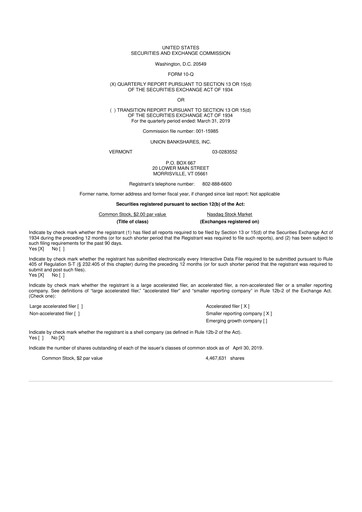 Thumbnail Union Bankshares 10-Q Quarterly Report FY2019 