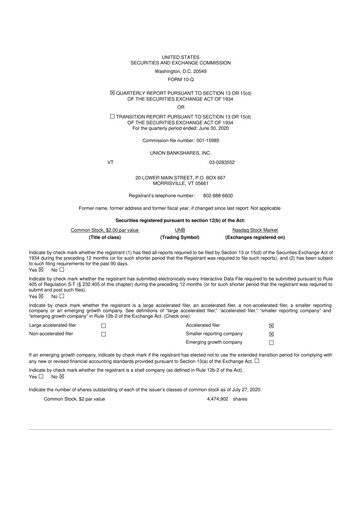 Thumbnail Union Bankshares 10-Q Quarterly Report FY2020 