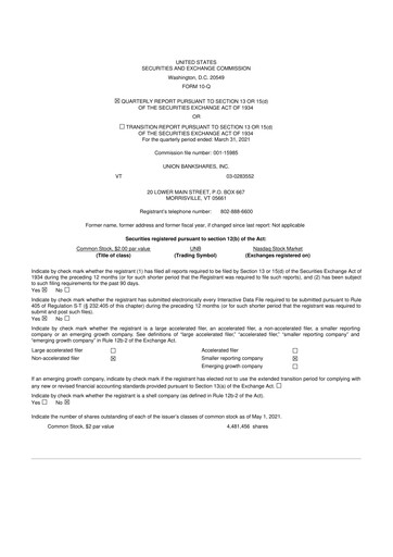 Thumbnail Union Bankshares 10-Q Quarterly Report FY2021 