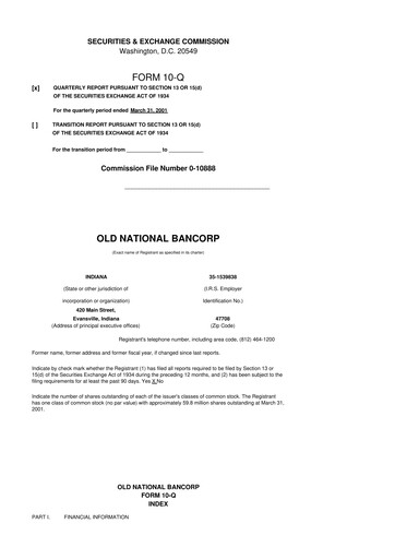 Thumbnail Old National Bank
 10-Q Quarterly Report FY 