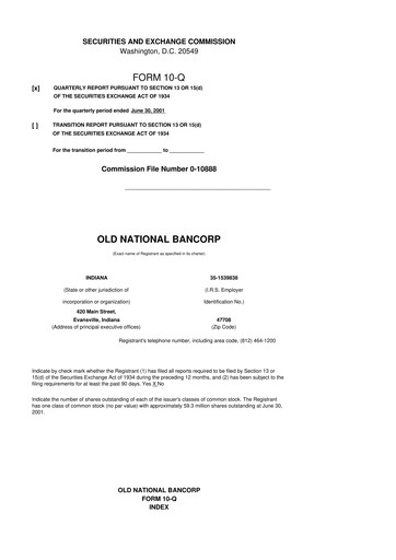 Thumbnail Old National Bank
 10-Q Quarterly Report FY 