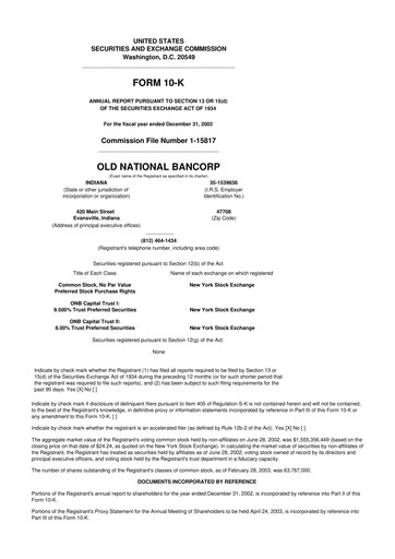Thumbnail Old National Bank
 10-K Annual Report 