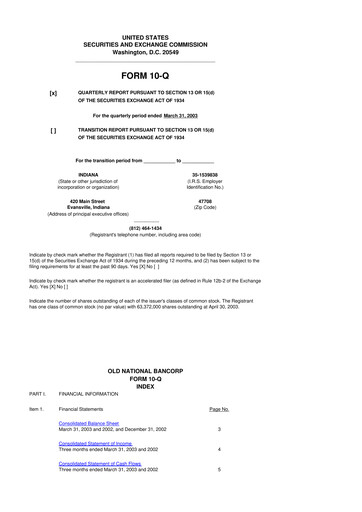 Thumbnail Old National Bank
 10-Q Quarterly Report FY 