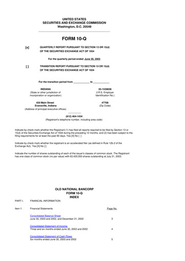 Thumbnail Old National Bank
 10-Q Quarterly Report FY 