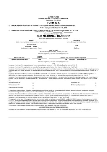 Thumbnail Old National Bank
 10-K Annual Report 2020