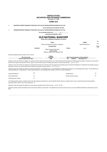 Thumbnail Old National Bank
 10-Q Quarterly Report FY2021 