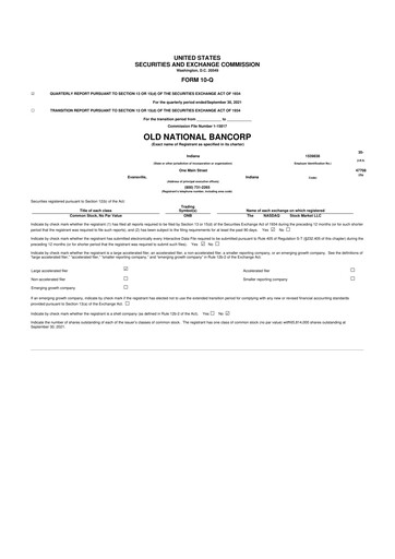 Thumbnail Old National Bank
 10-Q Quarterly Report FY2021 