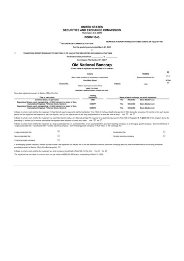 Thumbnail Old National Bank
 10-Q Quarterly Report FY2022 