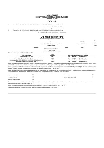 Thumbnail Old National Bank
 10-Q Quarterly Report FY2023 