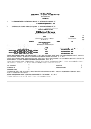 Thumbnail Old National Bank
 10-Q Quarterly Report FY2025 