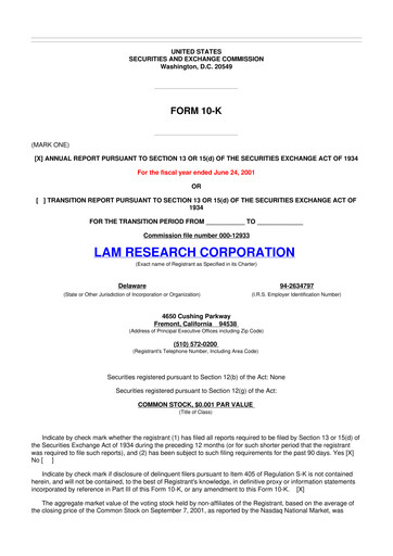 Thumbnail Lam Research 10-K Annual Report 2001