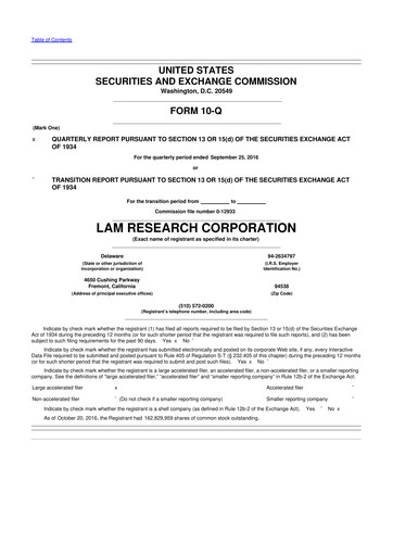 Vorschaubild Lam Research 10-Q Quartalsbericht 2017 