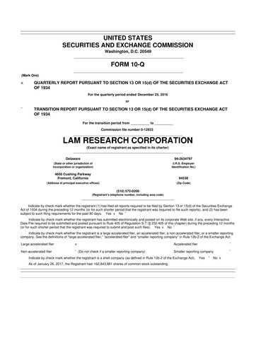 Vorschaubild Lam Research 10-Q Quartalsbericht 2017 