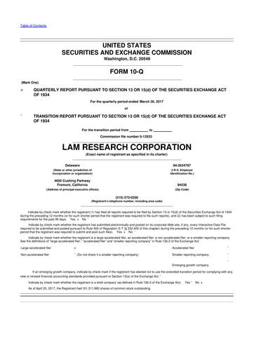 Vorschaubild Lam Research 10-Q Quartalsbericht 2017 