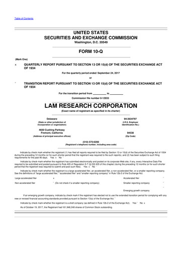 Vorschaubild Lam Research 10-Q Quartalsbericht 2018 