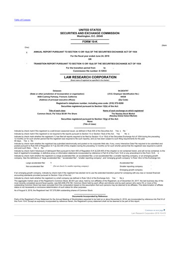 Thumbnail Lam Research 10-K Annual Report 2018