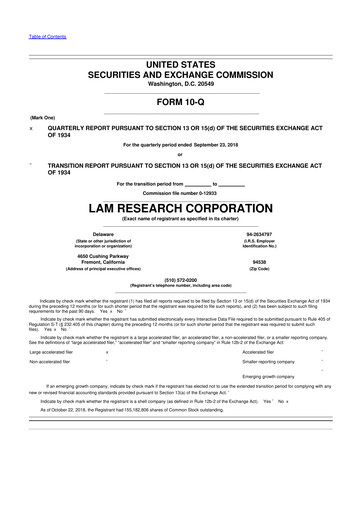 Vorschaubild Lam Research 10-Q Quartalsbericht 2019 