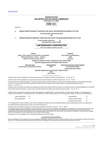 Thumbnail Lam Research 10-K Annual Report 2019