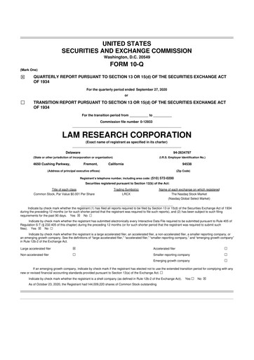 Vorschaubild Lam Research 10-Q Quartalsbericht 2021 