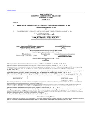 Thumbnail Lam Research 10-K Annual Report 2021