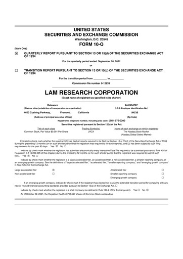 Vorschaubild Lam Research 10-Q Quartalsbericht 2022 