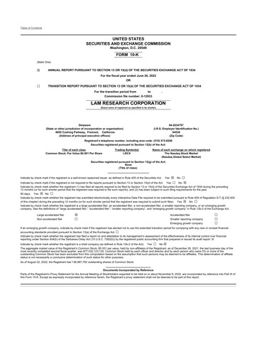 Thumbnail Lam Research 10-K Annual Report 2022