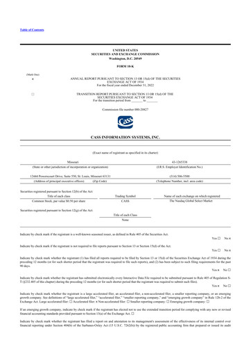 Thumbnail Cass Information Systems 10-K Annual Report 2022