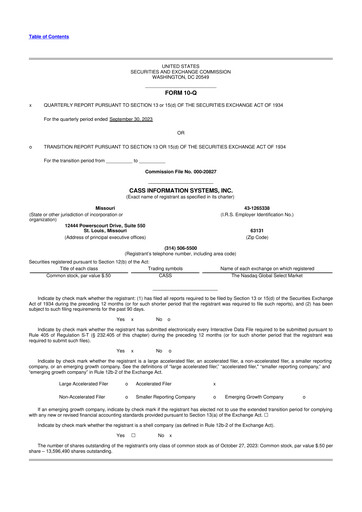 Thumbnail Cass Information Systems 10-Q Quarterly Report FY2023 
