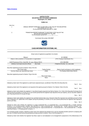 Thumbnail Cass Information Systems 10-K Annual Report 2025