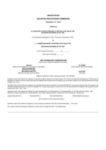 Thumbnail PAR Technology 10-Q Quarterly Report FY2012 